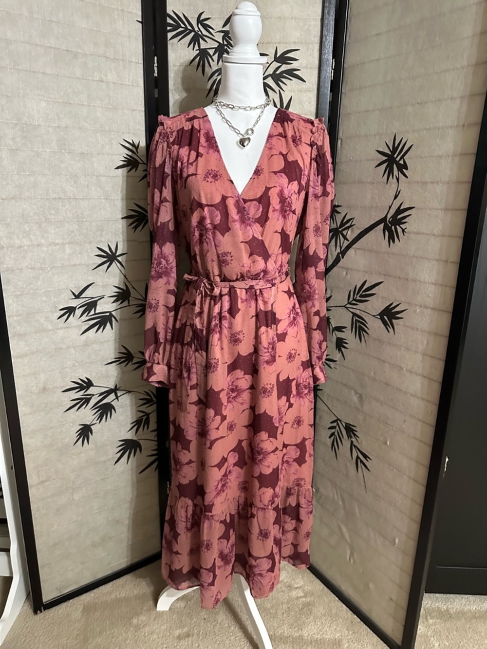 Paige Women's Aloe Wrap Dress Muted Mauve Pink Floral Print Surplice Size M